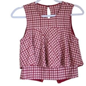 prose & poetry ruffle sleeveless top windowpane check size XS
